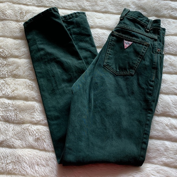 GUESS vintage 90s High rise high waist GREEN skinny denim jeans 25 waist - Picture 1 of 16
